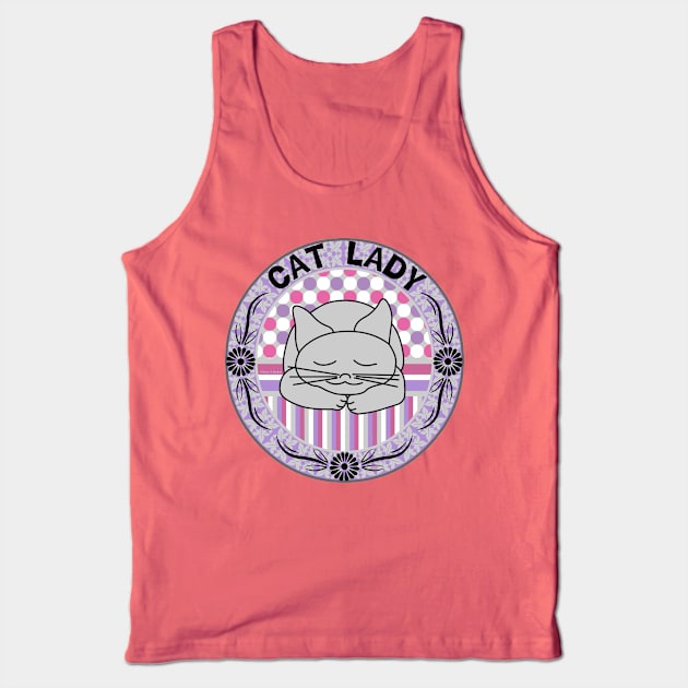 Cat Lady Pink Pattern Oval Tank Top by Barthol Graphics